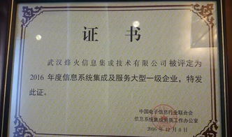 烽火通信榮膺首批全國(guó)信息系統(tǒng)集成及服務(wù)大型一級(jí)企業(yè)，引領(lǐng)行業(yè)標(biāo)桿